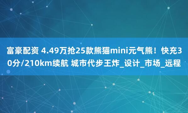 富豪配资 4.49万抢25款熊猫mini元气熊！快充30分/210km续航 城市代步王炸_设计_市场_远程